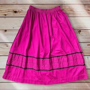 Vintage 80s 90s Bis Gene Ewing Skirt Midi Hot Pink Denim Pleats Prairie M L XL